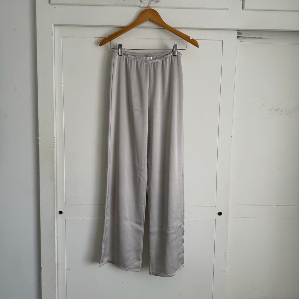 LESET Silver Satin Wide-Leg Pants
